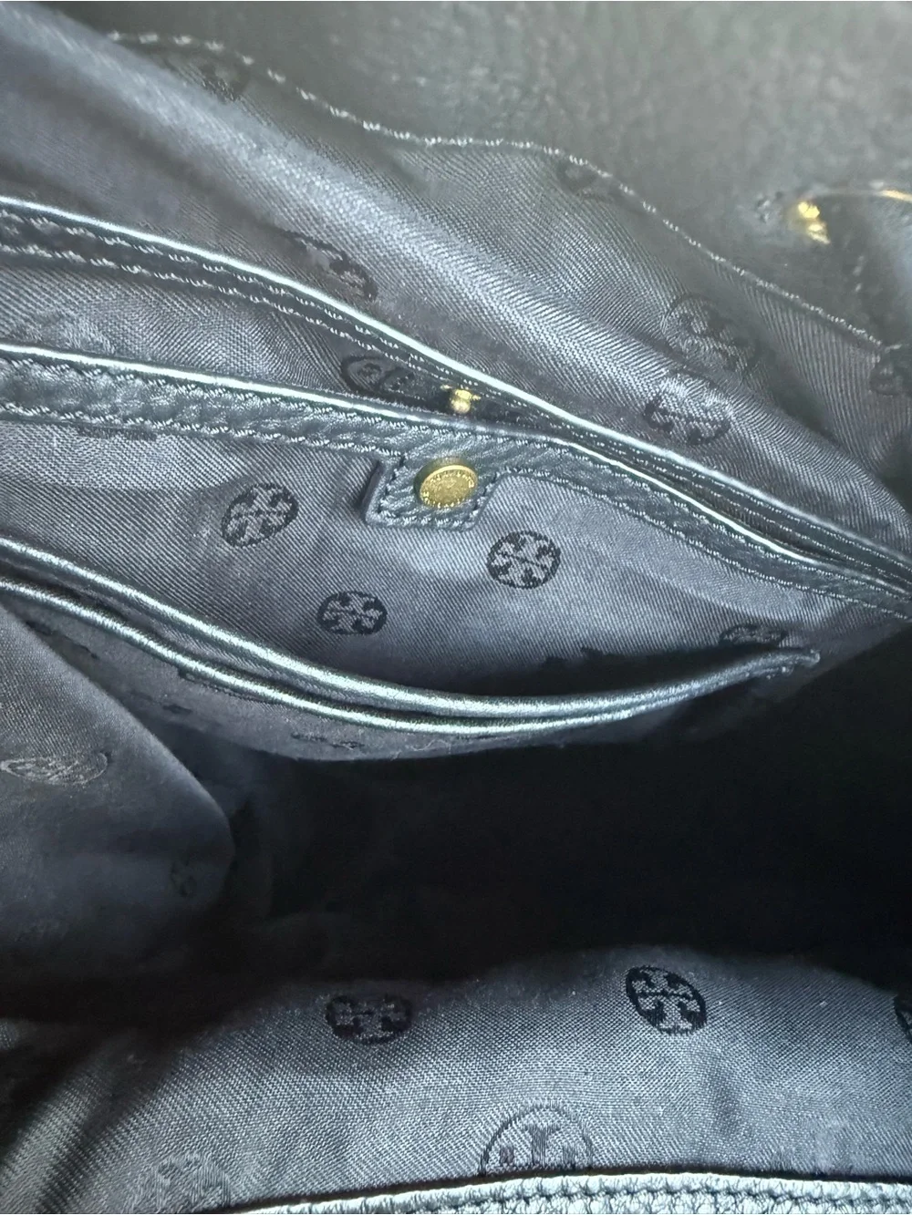 Tory Burch Black Pebbled Leather Drawstring Backpack with Tassels